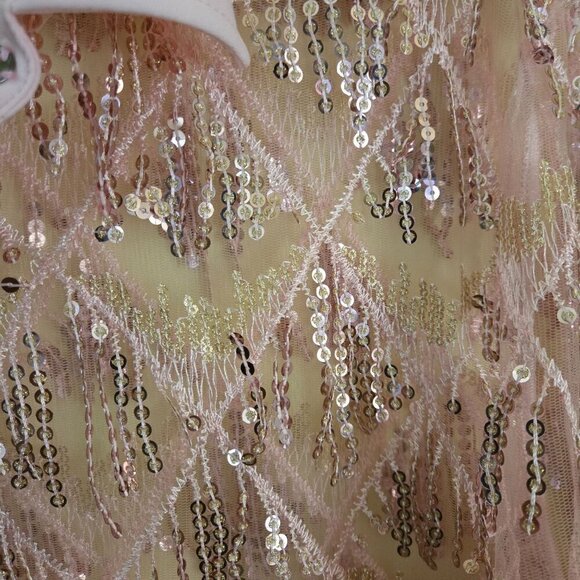 Pink Sequined Fringe Sheer Short Sleeve Party Festival Unisex Snap Shirt Size XL - Picture 9 of 11